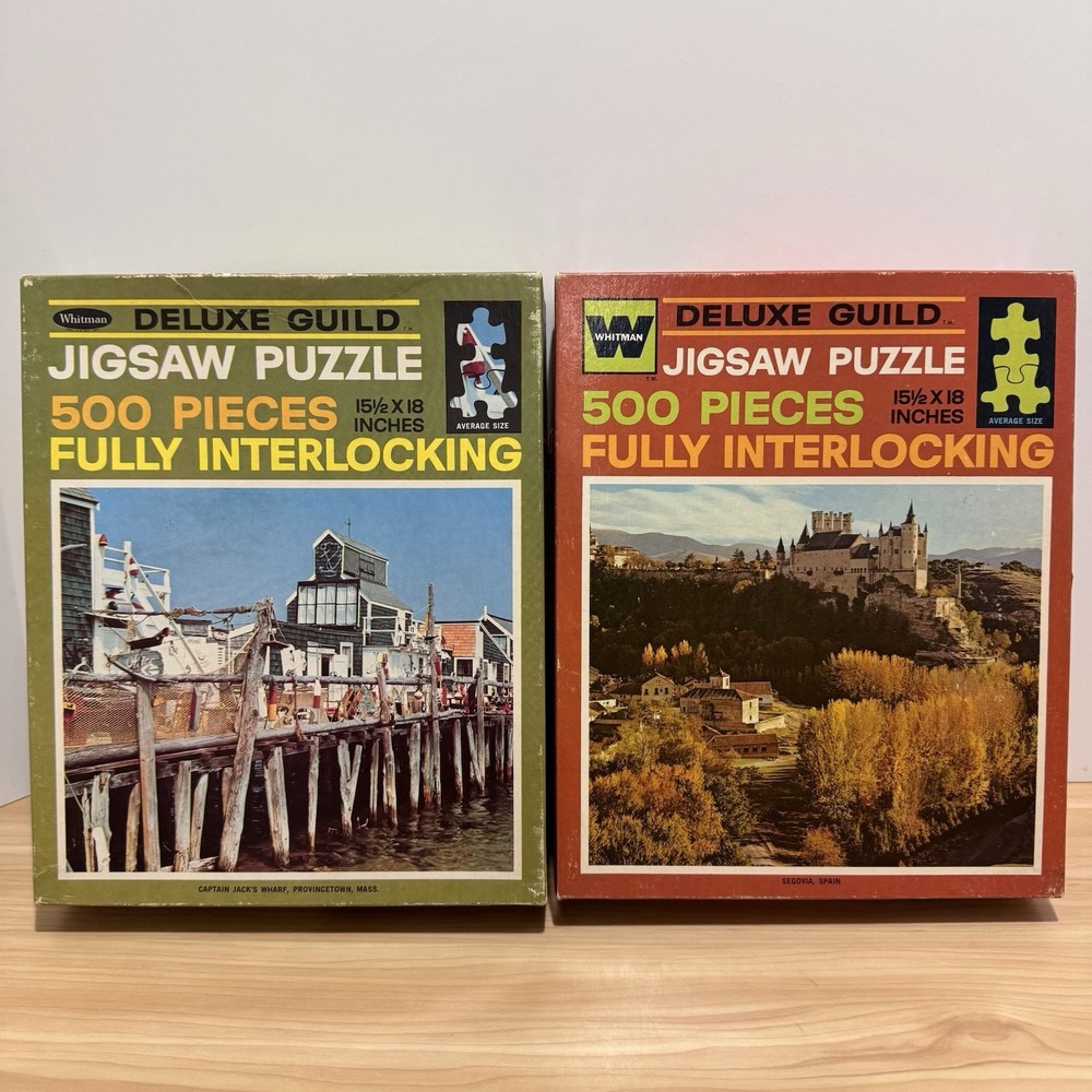 Lot of 2 VTG Whitman 500 PC Deluxe Guild Puzzles Models 225 & 228 One Pc Missing